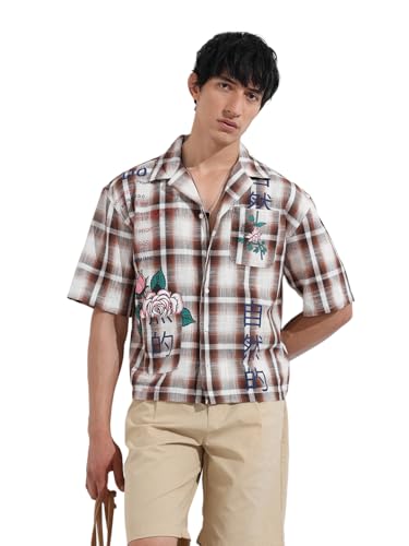 Chemise surdimensionnée à carreaux au coloris marron automnal en S
