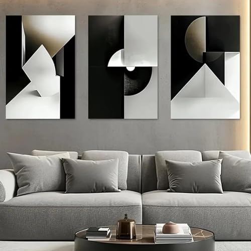 Art moderne blocs de géométrie noirs et blancs déco murale triptyque