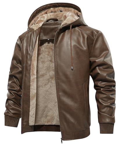 MANSDOUR Men's Faux Leather Jacket Warm Black Motorcycle Jacket