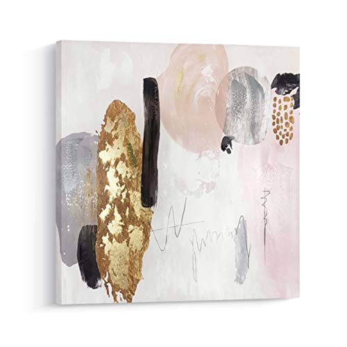 Pi Art Framed Contemporary Abstract Shinning Gold and Pink Trendy Canvas Print Wall Art With Gold Foil Wall Decor Picture For Living Room and Bedroom (24x24, A)