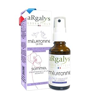 Mélatonine 1,9 mg Bioactive – Action rapide 30 min – 3 mois de cure – Endormissement Sommeil Relaxation – Miel et Coquelicot – Spray Liquide 30 ml – Made in France – Argalys