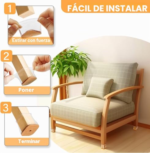 Miniatura 3 de 20 Piezas Protector Patas Sillas Cuadrados, Tacos Para Patas De Sillas, Protección Para Silla De Silicona Talla L: Apto Con Lados De 27 39 Mm , Antirrayaduras Y Antirruido, Protegen El Suelo