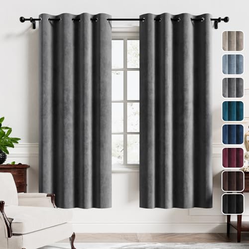 H.VERSAILTEX Room Darkening Velvet Curtains for Living Room, 72" L, Grey - image 1