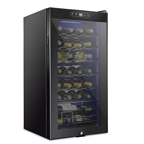 SCHMECKE 28 Bottle Compressor Wine Cooler Refrigerator w/Lock – Large Freestanding Wine Cellar – 41f-64f Digital Temperature Control Wine Fridge For Red, White, Champagne or Sparkling Wine – Black