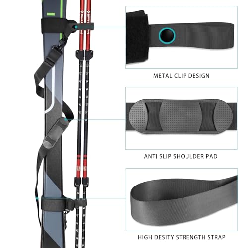 image for QOGIR Ski Strap and Pole Carrier: Adjustable Cushioned Shoulder Sling 