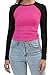 Abardsion Women's Long Sleeve Shirts Y2K Slim Fit Stretchy Slightly Crop Tops (Hot Pink & Black Sleeve, XS)