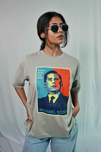 Image of Silly Panda Oversized Unisex Smoke Grey 'The Office' T-Shirt, Michael Scott That's What She Said Print, 100% Cotton