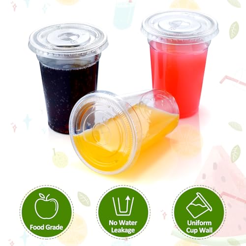 image for Eupako 9 oz Plastic Cups with Lids 100 Sets, Disposable Clear Cups wit