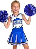 Costumerry Cheerleader Costume for Girls Cheerleading Outfit with Pom Poms Halloween Dress Up Party (Blue, 5-6 Years)