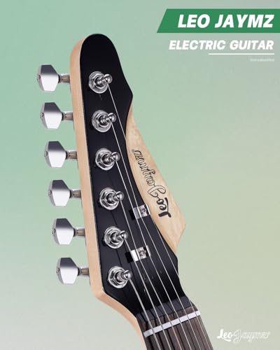 Image of Leo Jaymz 39 inch Full Size ST Style Electric Guitar Starter Kit with SSH Pickup, 5W Portable Amplifier, Tuner, Gig Bag, Strap & Cable - Maple Neck, Poplar Body, Complete Beginner Bundle (Green Flame)