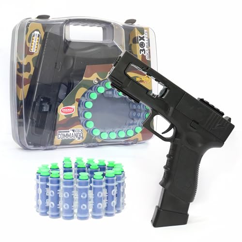 Image of Chanak Automatic 30 Rapid Fire Black Commando Dart Gun, Include 30 Soft Suction Foam Bullets with 20 Bullet Strips, Rechargeable Gun for Kids, with Carrying Briefcase Boys & Girls Above 3 Years.