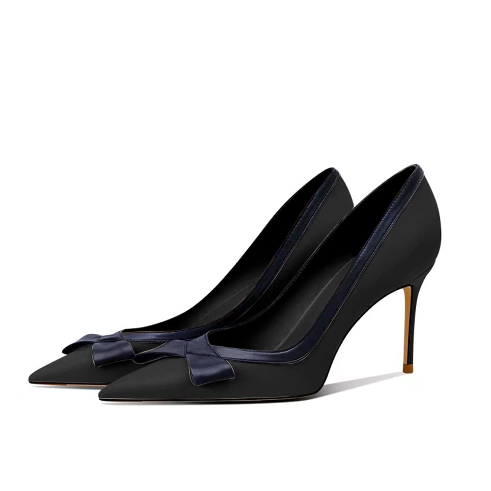 Photo 1 of BLACK SIZE 6.5 Coutgo Womens Bow Knot Pointed Toe Pumps High Heels Stiletto Slip on D’Orsay Dress Shoes 5 Black