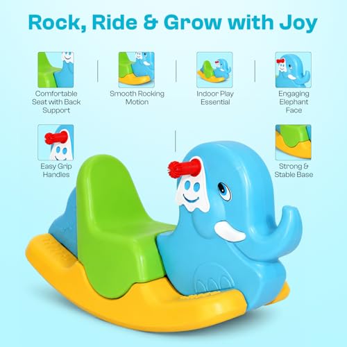 Image of Toyzone 2 in 1 Rocking Elephant Ride On | Baby Rocker with Comfortable Seat & Back Support | Durable Child-Safe Design | Smooth Rocking Base | Indoor Play Toy | 1-4 Years