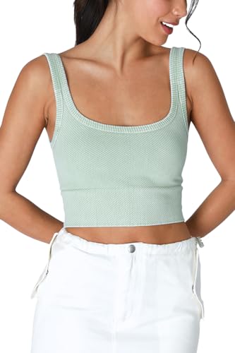 NIKIBIKI Women Seamless Vintage Chevron Ribbed Crop Top, Made in U.S.A, One Size