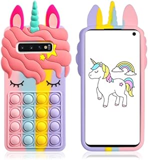 Vunake for Samsung Galaxy S10 Case Fidget Toy Phone Case Kids Push Bubble Fidget Pop Toys Release Stress Protective Case Soft Silicone Shockproof Phone Case Cover for Samsung S10 - Rainbow Unicorn