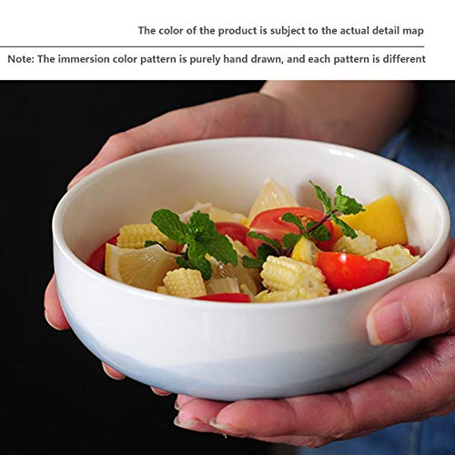 Dip-Dyed Ceramic Soup Bowl, Hand-Painted Ceramic Bowl Nordic Salad Bowl Hotel Tableware Easy To Clean Soup Bowl Microwave Available,White,18.25.1Cm #TOP3