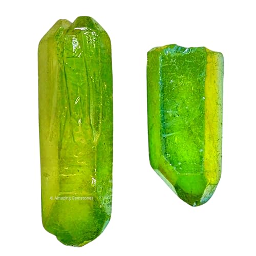 Image of Amazing Gemstone 2 Pieces Apple Aura Quartz Raw Pencil Points Crystals and Healing Stones, Natural Rocks for Meditation and DIY Raw Point Stones and Crystals