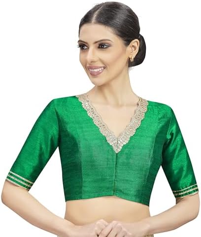 Studio Shringaar Women's Readymade Silky Saree Blouse with Embroidered Neckline.