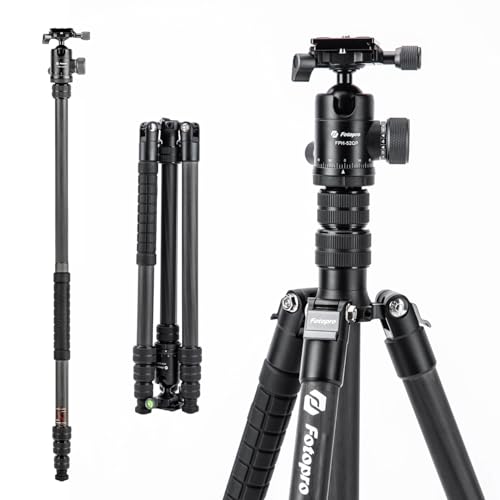 Image of Fotopro 73 inch /185cm Carbon Fiber Travel Tripod for Camera, 360 Panorama Ball Head, Arca Quick Release Plate, Portable Bag, Compact Travel Tripod Monopod for DSLR Camera Camcorder, Load up to 22lbs /10kg