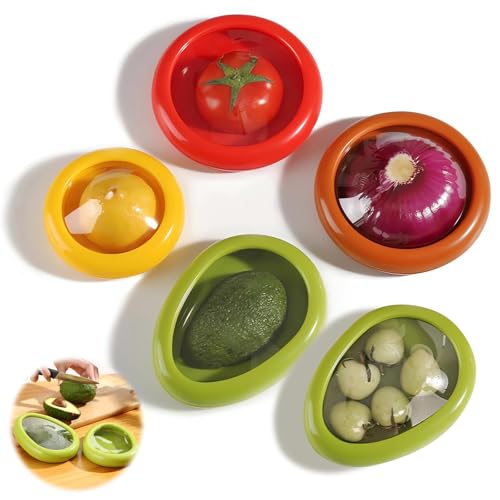 5 Piezas Caja de Almacenamiento de Frutas de Silicona, Contenedores de Almacenamiento para Nevera Soporte para Guardar Aguacate y Cebolla para Aguacates, Manzanas,Cebollas, Tomates y Limones