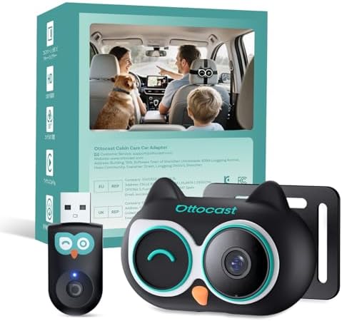 OTTOCAST Cabin Care Baby Car Camera with Wireless CarPlay Adapter, 1080P HD Baby Monitor with IR Night Vision, 150° Wide Angle, Real-Time Rear Seat View On Car Screen, Easy Install