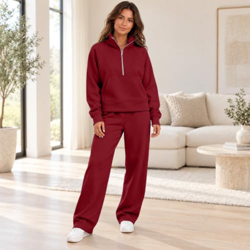 Fall 2 Piece Sets for Women Lightweight Fleece Stretchy Waistband Pullover - image 3