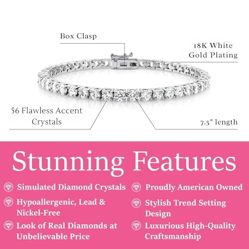 Cate & Chloe Kaylee Tennis Bracelet with Simulated Diamond Crystals | 18k White Gold-Plated Bracelet Jewelry for Women | Romantic Classic Gift for Her on Mother's Day, Birthdays and Anniversaries — view 2