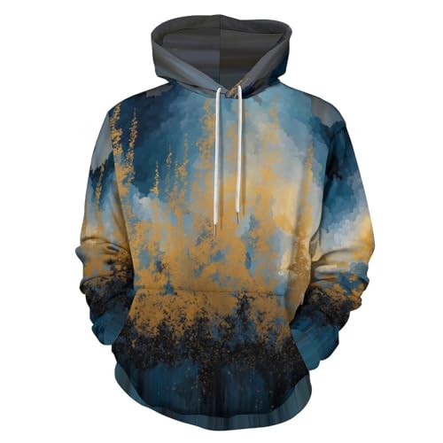 Peinture à l'huile abstraite forêt sur sweat bleu profond et chaud