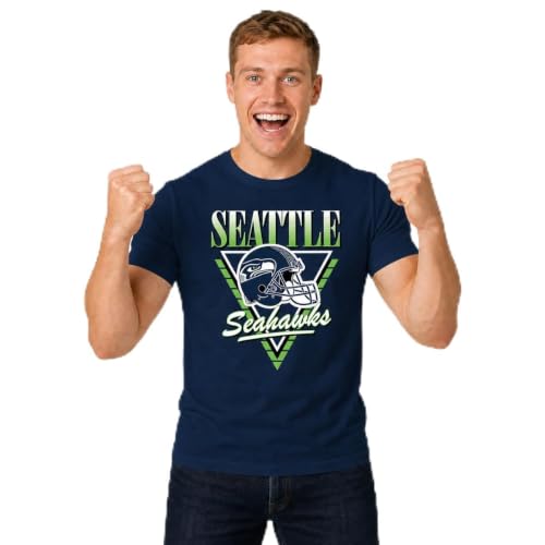 Team Fan Apparel NFL Adult Retro Triangle Unisex T-Shirt, Tag-Less Comfortable Football Apparel, Officially Licensed (Seattle Seahawks - Navy, Medium)