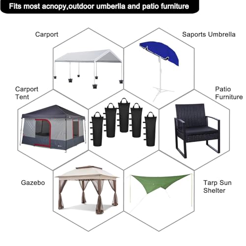 6 Pack Canopy Weight Sand Bags Black 168 LBS Large Canopy Support Frame Fixed Sandbag Windproof Sandbag for Instant Outdoor Sun Shelter Patio Umbrella (No Sand) (6-PCS) (Black) by AMIMA - Used condition - Image 5