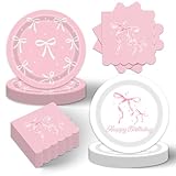 40pcs Bow Party Supplies,include 20 Dessert plate and 20 Napkin,bridal shower plates Party Plate Napkin Set,Used for She's Tying the Knot Bachelorette Party Decoration pink bow decor