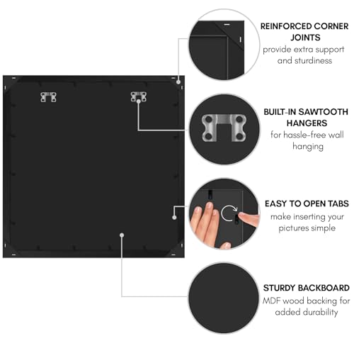 Americanflat 30x30 Picture Frame with Polished Plexiglass - Epic Collection - Square Picture Frame with Engineered Wood - Wide Photo Frames for Wall display - Black