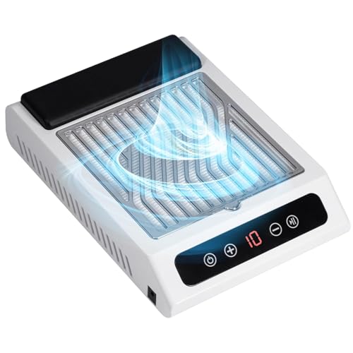 Rechargeable Nail Dust Collector, Professional Nail Vacuum Cleaner Fan with LED Display Screen, All-Round Vent Design and Stepless Adjustable Suction, Low Noise Strong Suction for Nail Polishing
