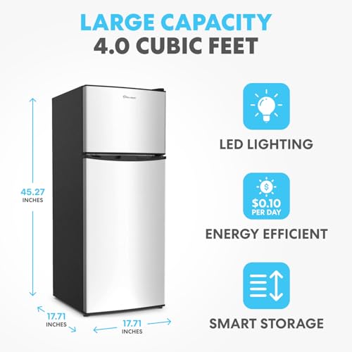 Simpli-Magic 4.0 Cu.Ft. Mini Fridge with Freezer – Compact Double Door Refrigerator for Dorm, Office, Bedroom – Adjustab - Additional View