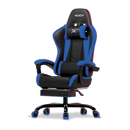 Wintem Silla Gaming con Reposapiés Extraíble, Doble Cojín y Respaldo Reclinable de 90° a 135° para Comodidad Total y Postura Correcta Durante Juego y Trabajo
