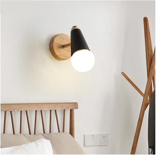 Aplique de pared de hierro y madera con casquillo E27, lámpara interior estilo nórdico 6