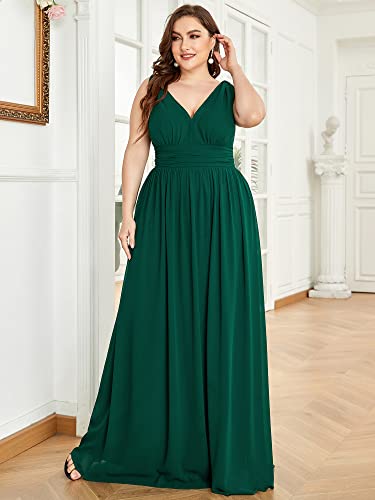 Image of Ever-Pretty V Neck Sleeveless Pleated Chiffon Maxi Plus Size Formal Dress for Women Bridesmaid Dresses 09016-DA