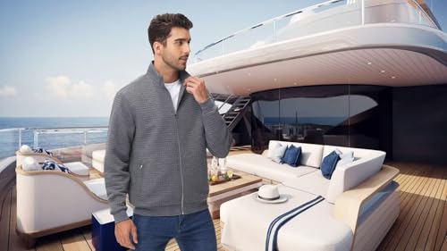 Satankud Men's Jacquard Waffle PlaidCloth Bright Metal Zipper Lightweight Jacket2