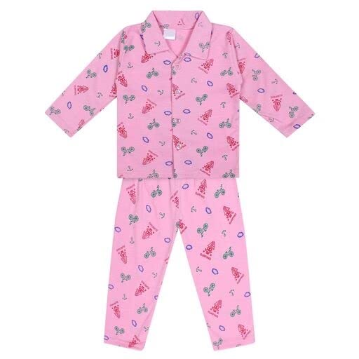 Image of PARILIFESTYLE Cotton Night Suit Full Sleeves, Printed, Collared Neck, Pack of 2 for Unisex Kids