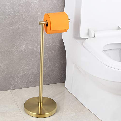 Gerzwy Sus 304 Stainless Steel Toilet Paper Holder Free Standing Rustproof Pedestal Lavatory Tissue Roll Holder Floor Stand Storage Brushed Gold Finish Dzy002-Bz #TOP3