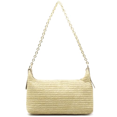 Image of Fozehlad Straw Clutch Purse for Women, Woven Straw Beach Crossbody | Raffia Envelope Wallet, Fold Over, Chain Shoulder Bag