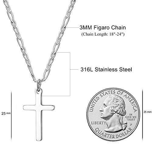 Tasbern Cross Necklace For Men Stainless Steel Polished Plain Cross Pendant Necklace Simple Faith Christian Jewelry Gift For Son Boy 20" #TOP4