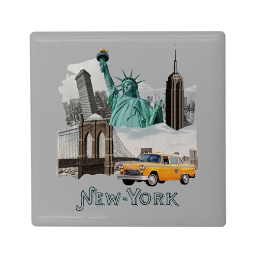 Aimant Frigo Céramique Carré - New York Collage Amérique Voyage Carte Postale - Format 5x5cm -Magnet Décoratif Souvenir pour Réfrigérateur et Tableau...