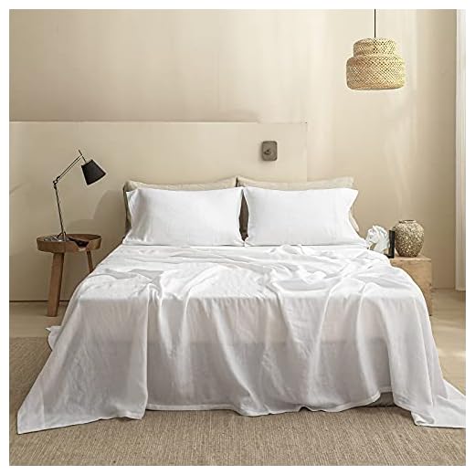 Simple&Opulence Pure Linen Sheet Set 4 Pcs, 100% Natural French Flax Basic Solid Color Breathable Farmhouse Bed Sheets - 1 Flat Sheet, 1 Fitted Sheet, 2 Pillowcases - White, California King