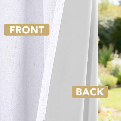Image of H.VERSAILTEX 100% Blackout Curtains for Bedroom 108 Inches Long Grommet Linen Face Full Light Blocking Curtain Drapes for Living Room Thermal Insulated Linen Look Curtains 2 Panels Set, Bright White