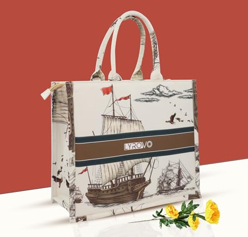 Image of Lyrovo Canvas Tote Bag for Women Purse Handbag
