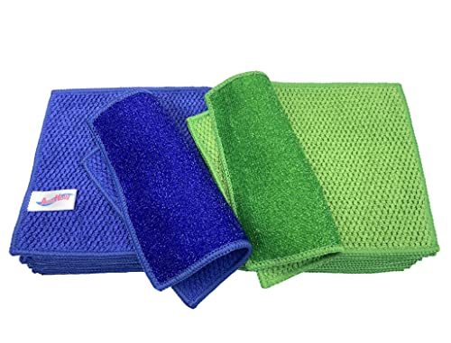 12 Pack Microfiber Scrub Dish Cleaning Cloth, Non-Scratch, Reusable & Durable for Pan Pot Dish Cooktop Stovetop Counter Kitchen Household, Machine Washable, 5.5 x 5.5 Inch, Blue & Green Assorted