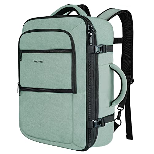 Vancropak Travel Bag, Large 40L Carry on Backpack Airline Approved Expandable Suitcase Daypack, Water Resistant Travel Backpack Overnight Lightweight Luggage Weekender Bag for Flight Men Women, Cyan by Vancropak - Used condition - US$37.71