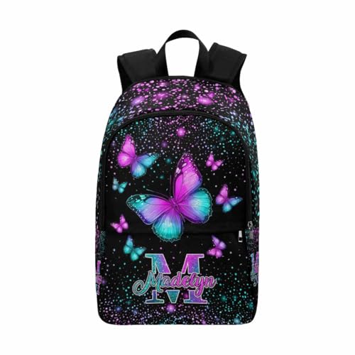 Custom School Backpack for Girls Rainbow Shining Butterfly Pattern Personalized Name Kids Bookbag and Lunch Bag Set, 4 in1 Elementary School Bookbag Girl Backpack for Back to School Season3