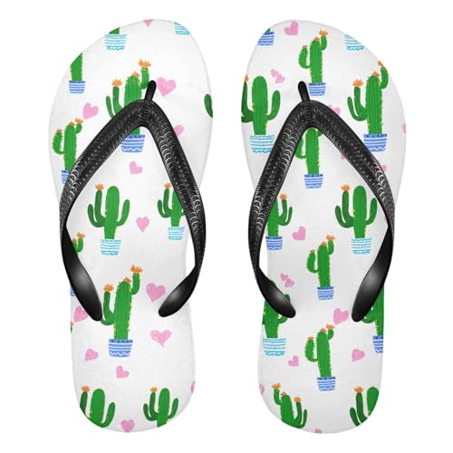 Pink Cactus Heart White Flip Flops for Beach Thong Sandals Anti-slip Lightweight Beach Shoes for Travel Summer Outdoor
